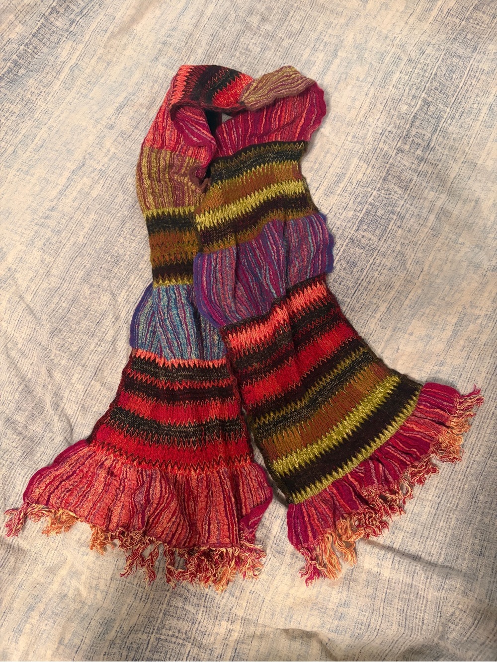Multicolor Striped Knit Fringe Scarf - Women